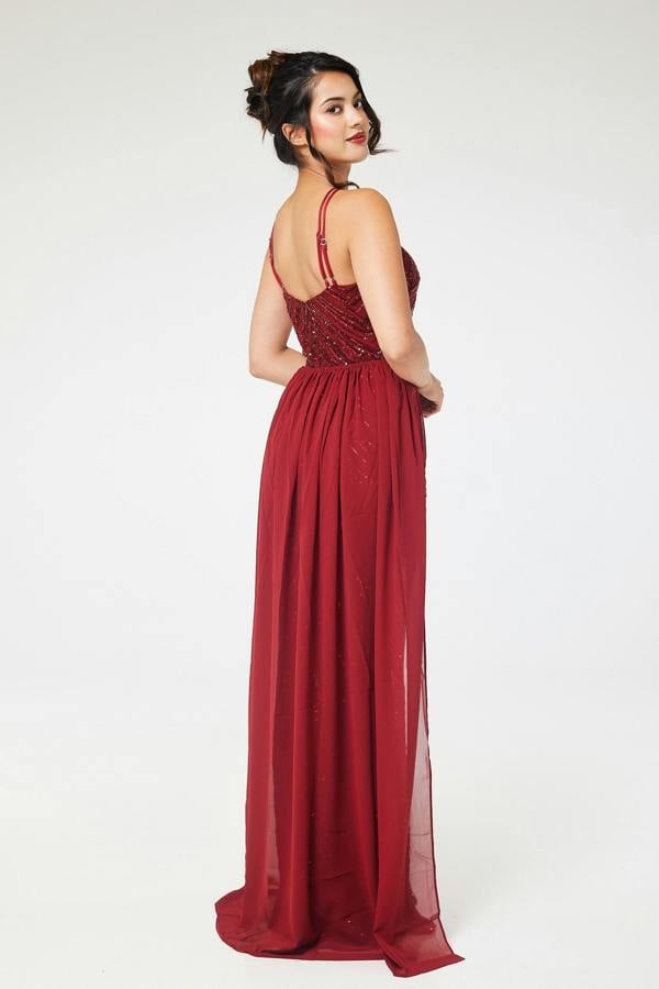 LuvForever Reya - Wine Sequin Maxi Dress