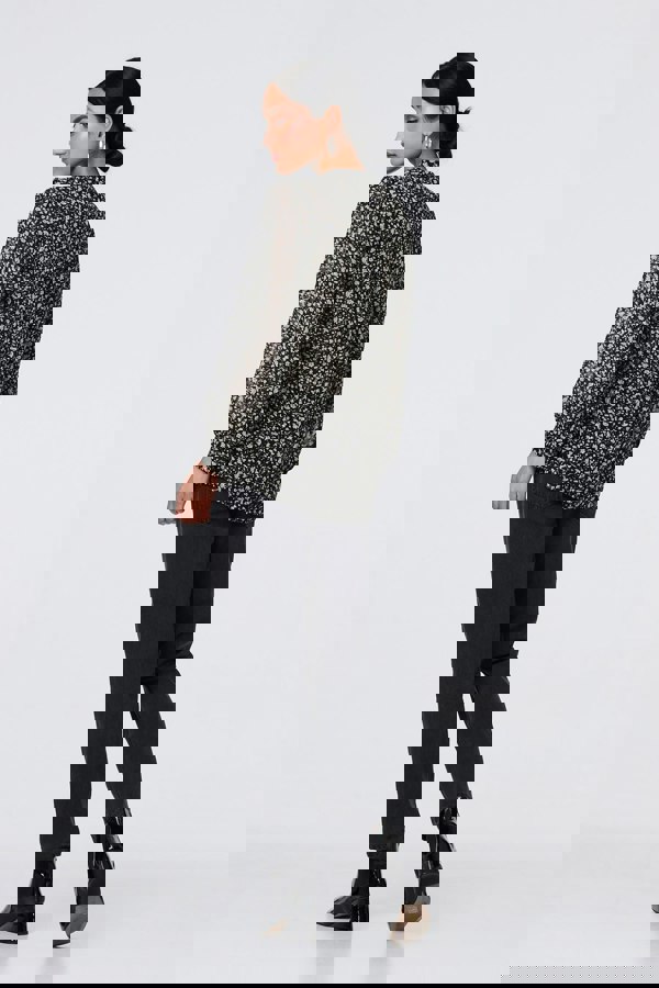 Black | Ditsy Floral Semi Sheer Long Sleeve Blouse
