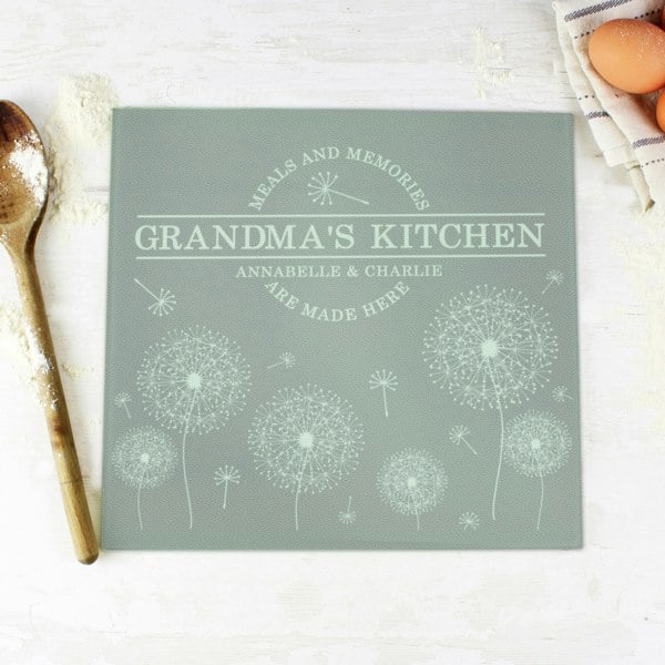 Personalised Memento Company Personalised Dandelion Glass Chopping Board/Worktop Saver