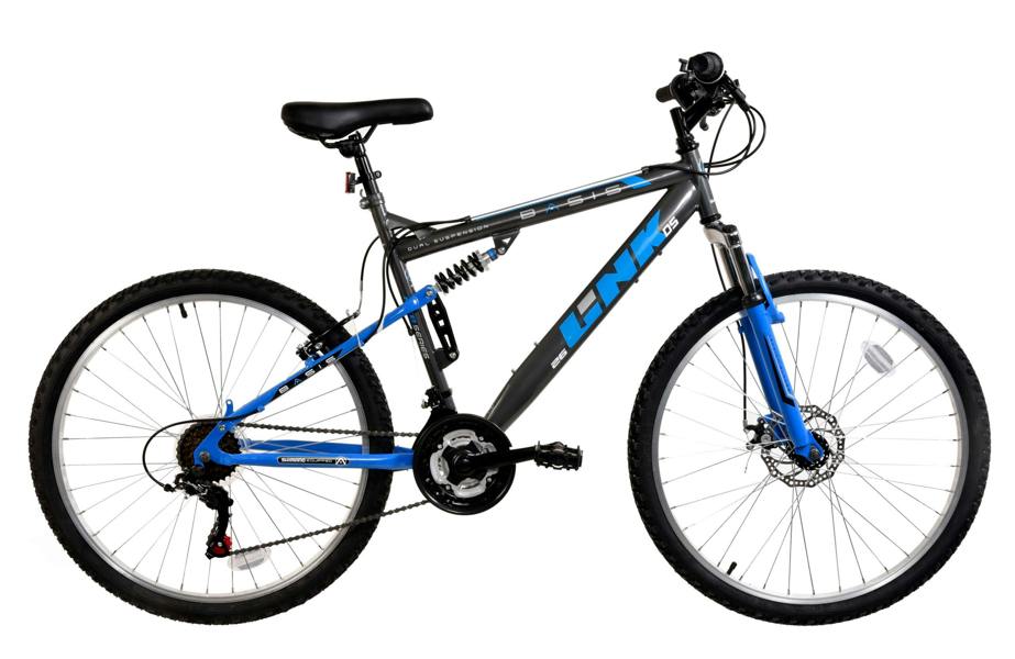 Basis Bikes Basis Link DS Full Suspension Mountain Bike, 26" Wheel - Graphite/Blue