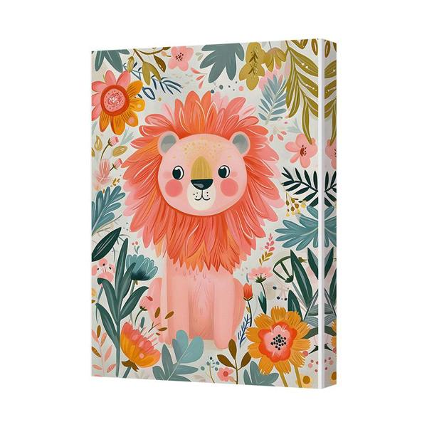 Benjamin Tate Design Whimsical Lion Canvas Wall Art for Kids Nursery Floral Print