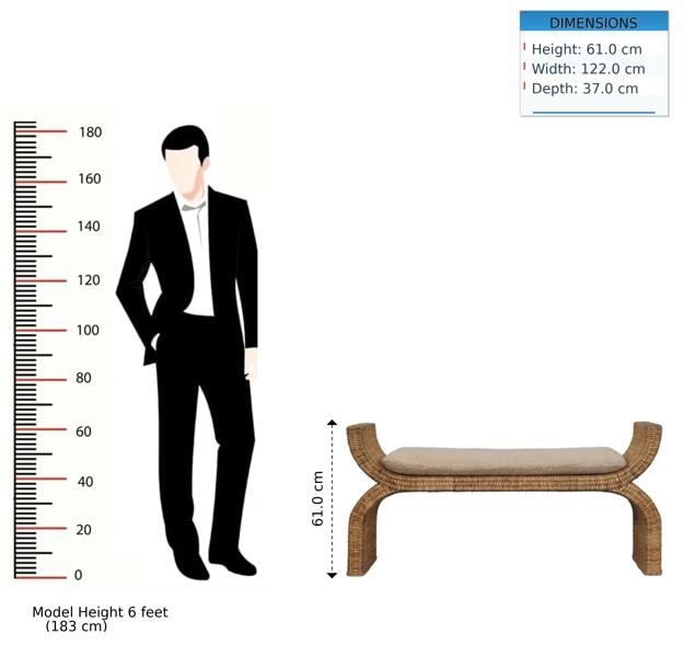 Artisan Furniture Solid Wood Rattan Weave Boucle Bench