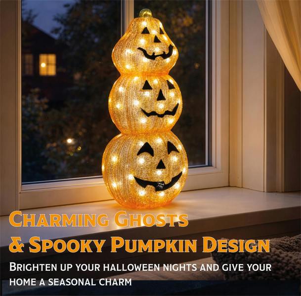 Fxlab 80L White LED Acrylic Pumpkin Outdoor Halloween Decoration with  5m Lead Cable BS IP20 Transformer Timer 6 18H