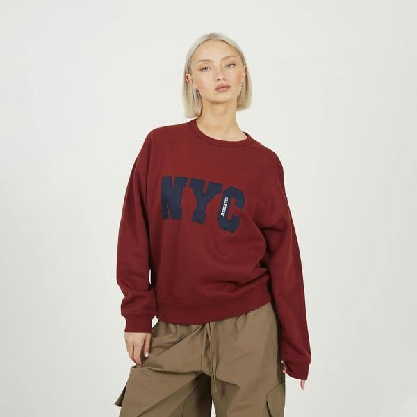 Brave Soul Burgundy Slogan Crew Neck Sweatshirt - Burgundy Image 1
