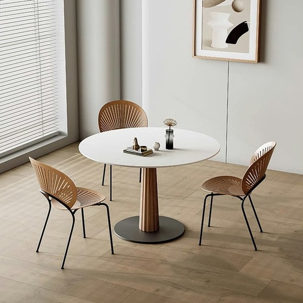 Anderson Small Round Dining Table, Sintered Stone & Solid Wood-Weilai Concept-Weilai Concept