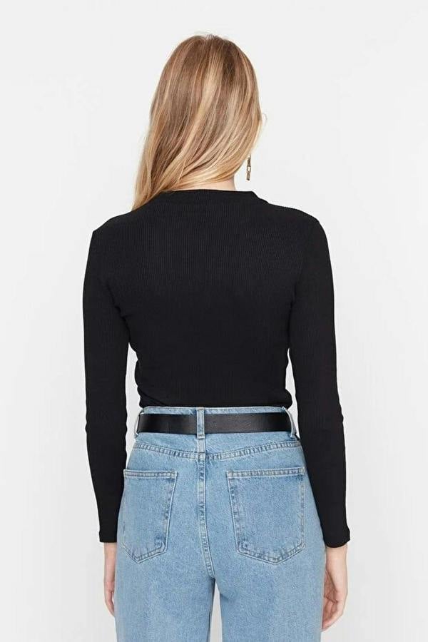 WOVCOR Stand Collar Ribbed Flexible Knit Bodysuit