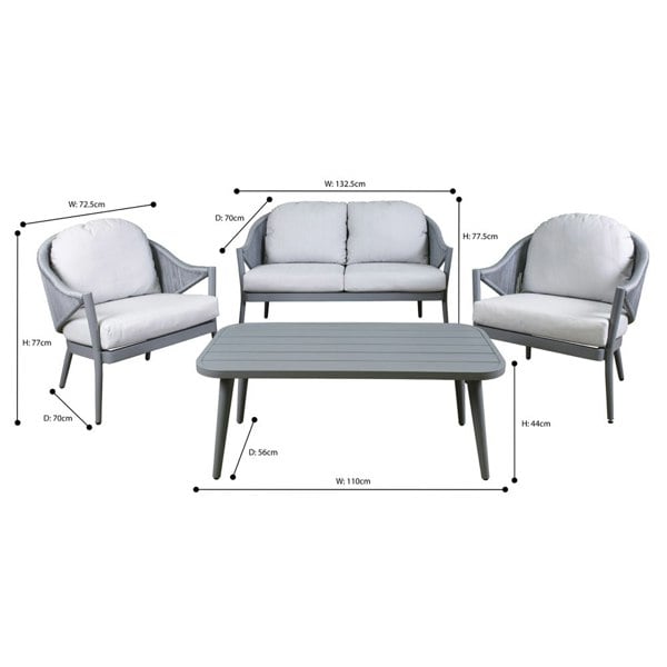Premium 4 Seater Garden Coffee Table & Parasol Set Grey Aluminium Sofa & Chairs - LoopsDirect
