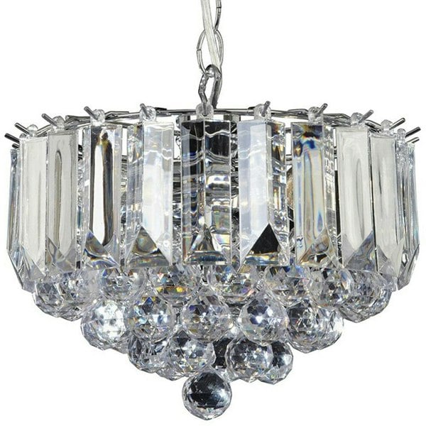 3 Light Chandelier Pendant CHROME & ACRYLIC Shade Hanging Ceiling Lamp Holder Loops