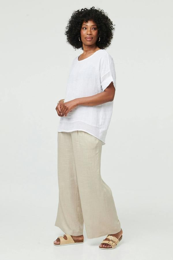 White | Relaxed Mesh Trim 1/2 Sleeve Top