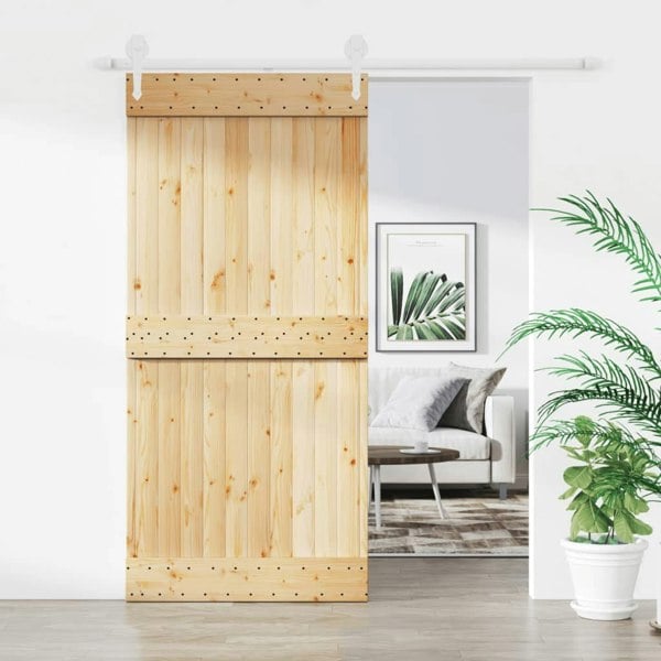 Berkfield Sliding Door with Hardware Set 95x210 cm Solid Wood Pine