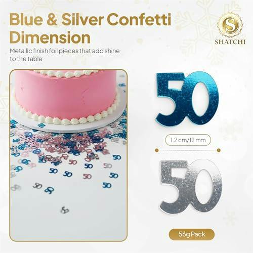 Blue & Silver Metallic Confetti Pack for 50th Birthday Table Decoration image 1