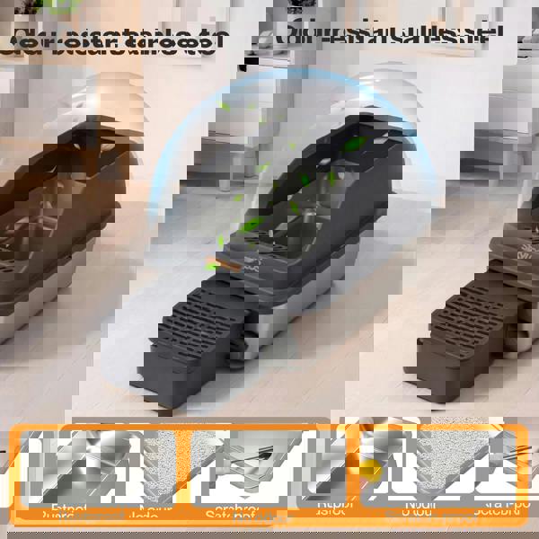 Skylos Stainless Steel Cat Litter Box Big Cats Kitten High Sided Easy Clean Grey