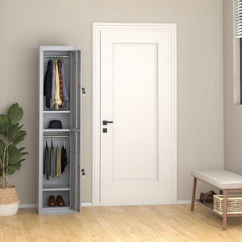 Wyld Haus Marino 180cm Light Grey Metal Tall Locker Storage Cabinet With Internal Shelves