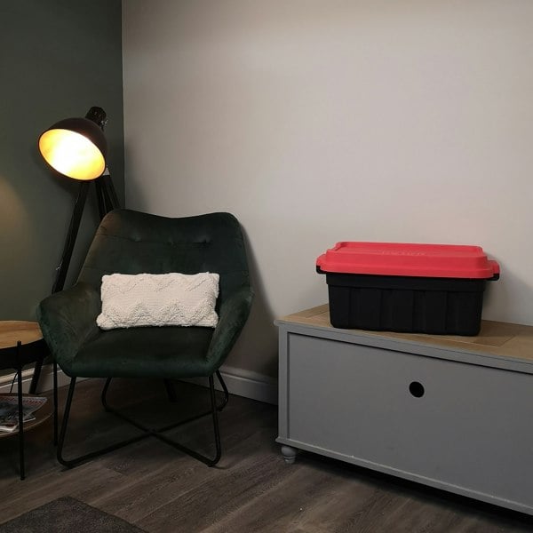 Samuel Alexander 37L Black and Red Tuff Stackable Storage Box with Lid and Carry Handles