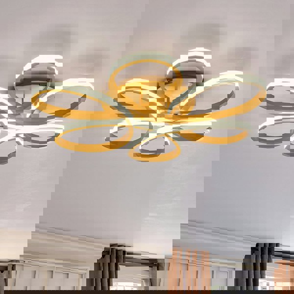 Golden Frame Modern Cool White LED Chandelier Ceiling Light Ceiling Lights Living and Home 74 cm Dimmable