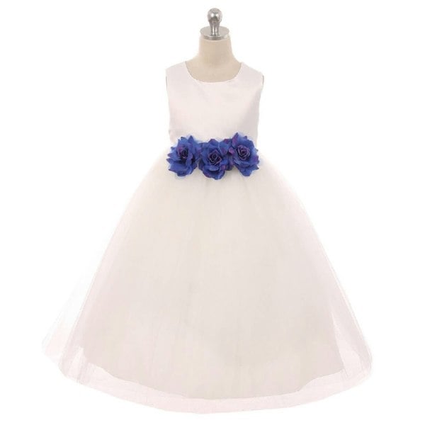Flower Girl Dress with royal blue flowers