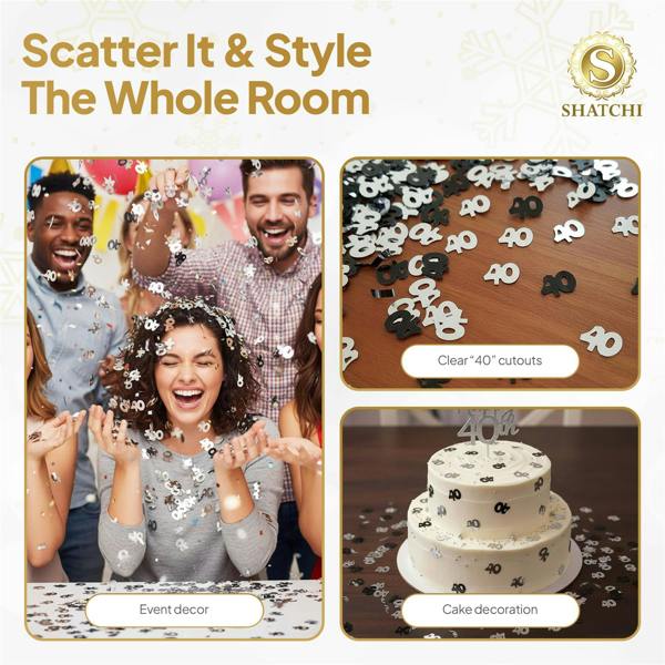 40th Birthday Black and Silver Confetti Foil Table Decorations, 1 Pack to 4 Pack image 9