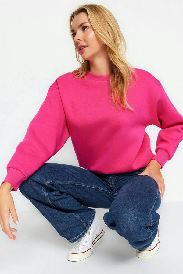 Hoxton Gal Thick Fleece-Lined Regular Fit Crew Neck Basic Knit Sweatshirt