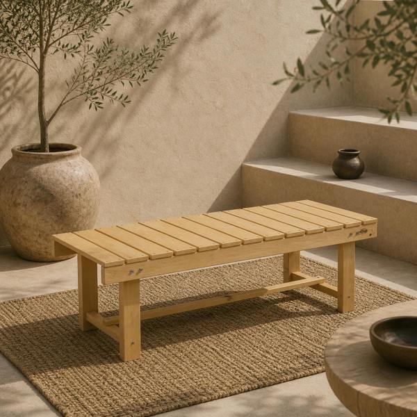 Wyld Haus Liveba 110cm Fir Wood Natural Backless 2 Seater Garden Bench Set With Slatted Seats