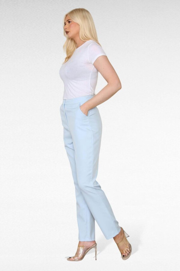Elaina Fashion Women's Baby Blue High Waist Straight Leg Trousers - Casual Smart Tailored Tapered Leg Office Work Pants Bottoms with Pockets