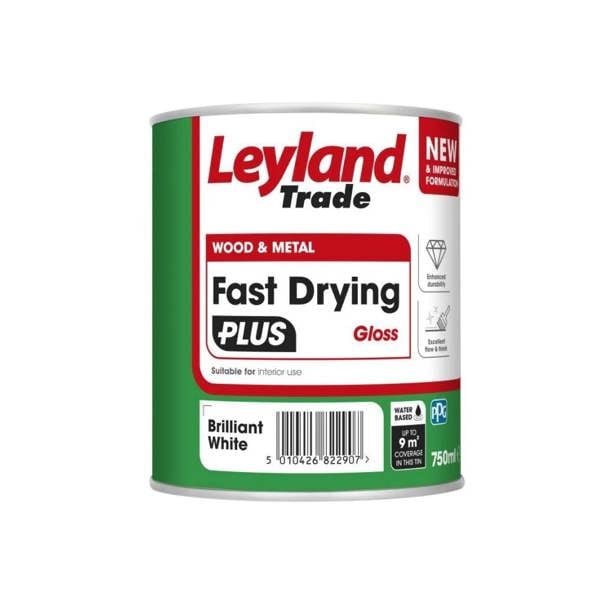 Leyland Trade Fast Drying Plus Gloss Paint Brilliant White 750ml Pack of 2