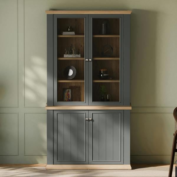 Furniture To Go Pontypool 4 Door Display Cabinet in Grey and Mauvella Oak