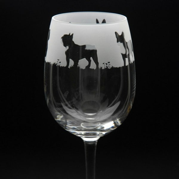 Glyptic Glass Art French Bulldog Dog Crystal Wine Glass - Hand Etched/Engraved Gift