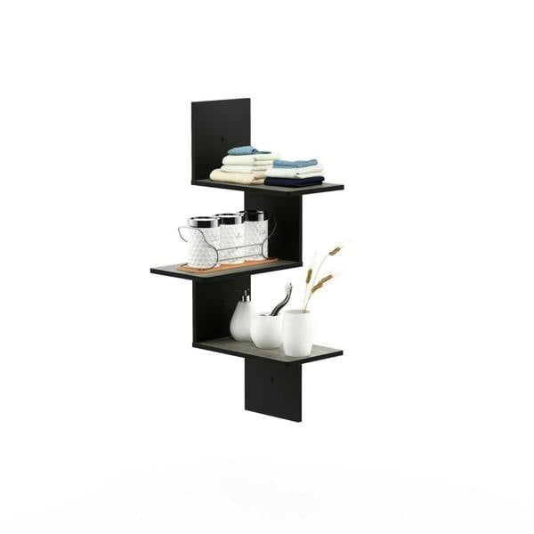 WALPLUS Rossi Modern 3-Tier Wall Floating Corner Shelf, French Oak Grey/Black perfect for organized storage and display