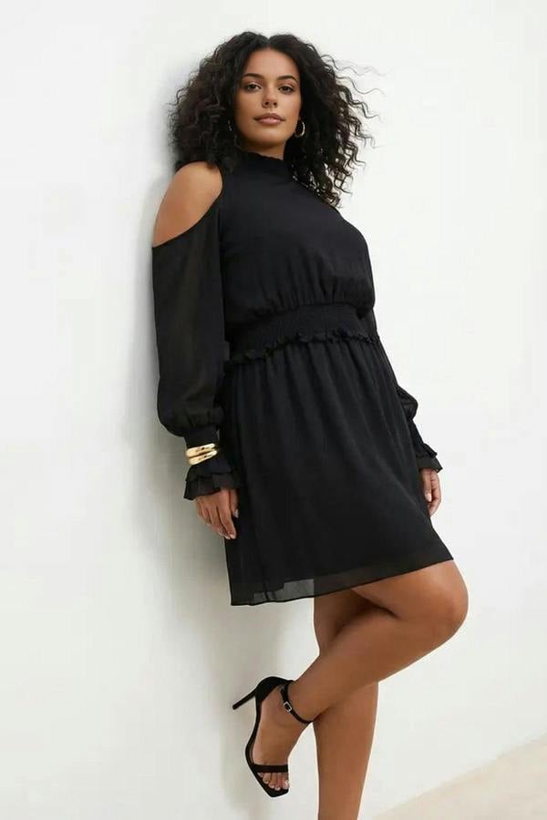 WOVCOR Chiffon Woven Mini Plus Size Dress