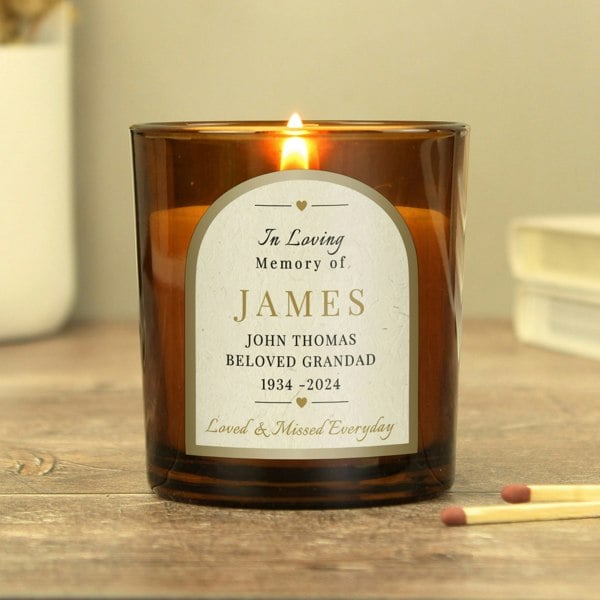 Personalised Memento Company Personalised In Loving Memory Amber Glass Candle