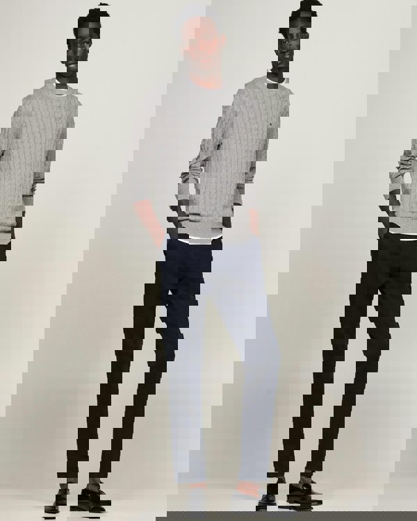 Tommy Hilfiger Classic Cable Mens Crew Jumper - Medium Grey Heather - CHO - Designer Mens Jumpers