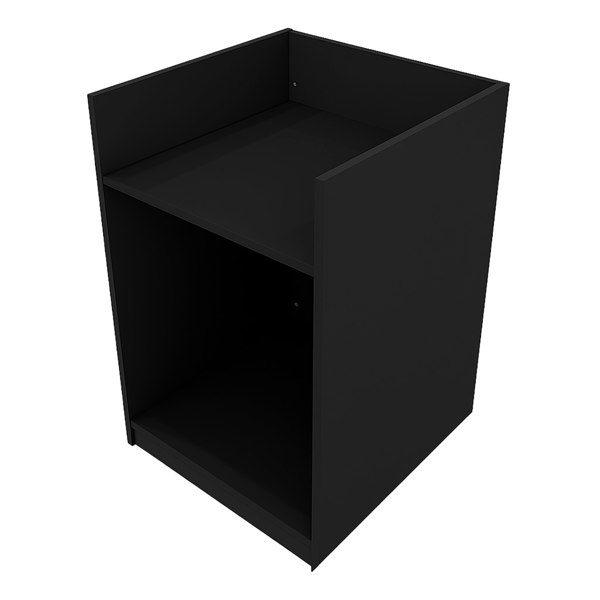 Black shop counter till block TB60 with a sleek, modern design featuring a spacious top surface and an open lower shelf for storage