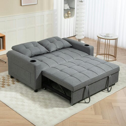 Wyld Haus Rireel Diha Dark Grey Upholstered 2 Seater Pull Out Sofa Bed