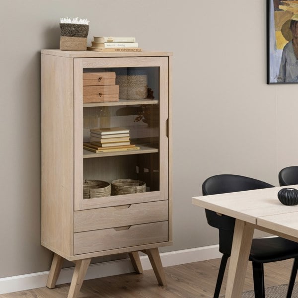 Furniture To Go A-Line Display Cabinet with 2 Drawers and 2 Shelves in White Oak