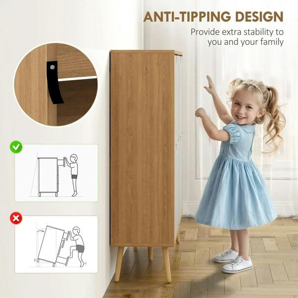 Natural wood anti-tipping shoe storage cabinet with flip drawers and four legs