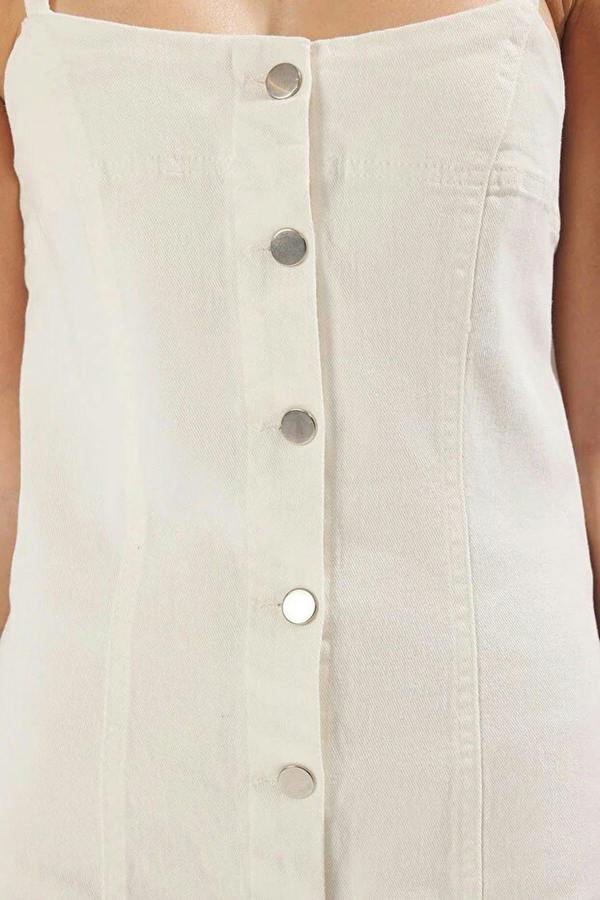 WOVCOR Buttoned Mini Denim Dress with Stitching Detail