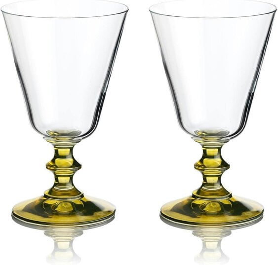 Crystal Wine Glasses – Hand Painted Green Stem - Set of 2