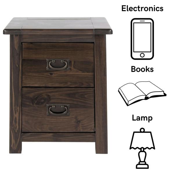 Core Products Set of 2 Boston 2-Drawer Rustic Brown Lacquered Spacious Bedside Cabinets