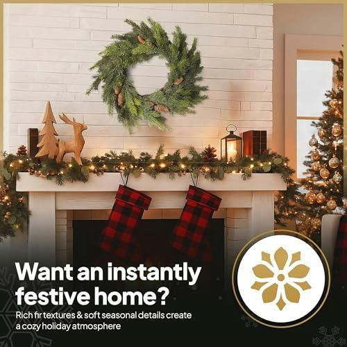 80cm Green Fir Artificial Christmas Wreath with Pine Cones, Realistic PE Finish for Indoor or Sheltered Outdoor Display image 5