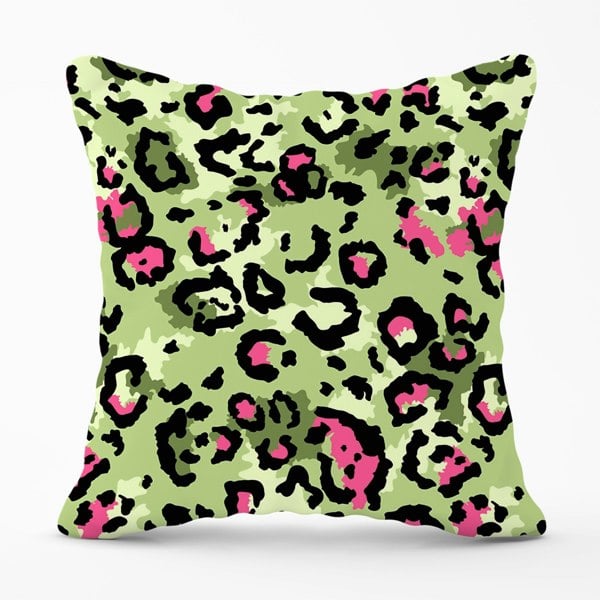 Warren Reed Green And Pink Leopard Print Cushions