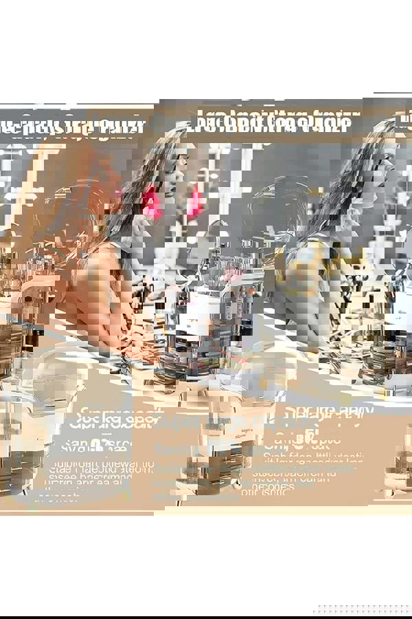 Living and Home Large Capacity Cosmetic Storage Box With 2 Layers Of Storage Boxes & Transparent Lid - White