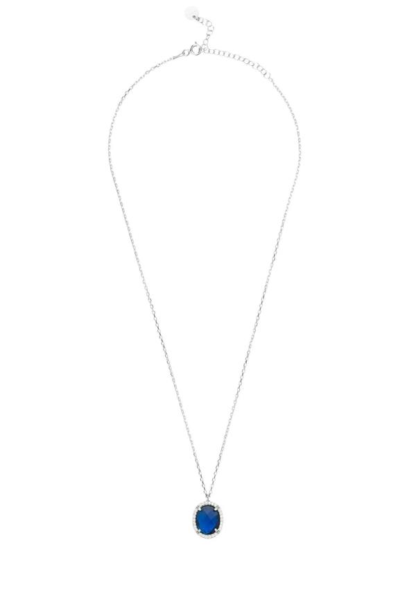 Beatrice Oval Gemstone Pendant Necklace Silver Sapphire Hydro - LATELITA Necklaces