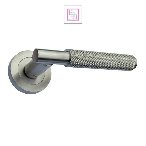 EDH Door Hardware Satin Nickel Knurled Door Handles on Round Rose – Modern Internal Lever Handle