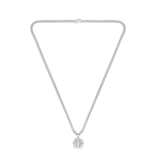 Boss Mens Stainless Steel Compass Necklace - Silver - 
