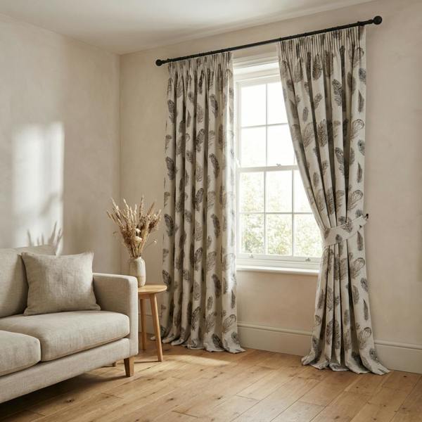 Echo made-to-measure curtains in Grey, styled in a living room
