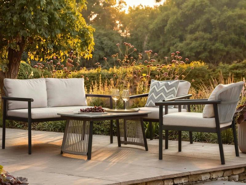 Kyla 4 Piece Garden Sofa Set with Coffee Table Grey & Brown