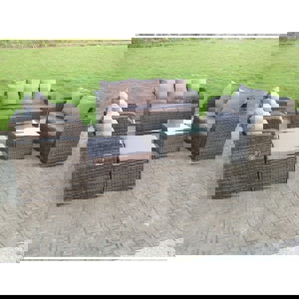 Fimous Rattan Garden Furniture Set Lounge Sofa Reclining Chair Love Seat 2 Seater Sofa Footstool Patio Outdoor Dark Grey