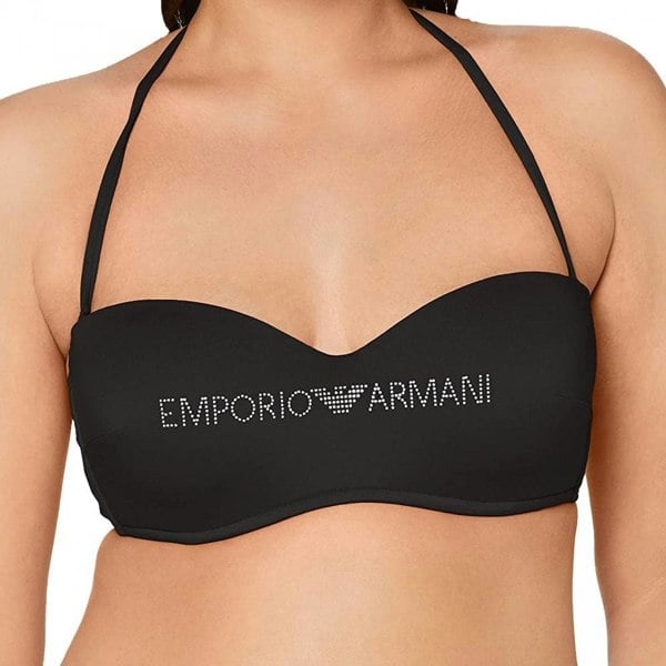 Emporio Armani Logo Padded Bikini Top, Black