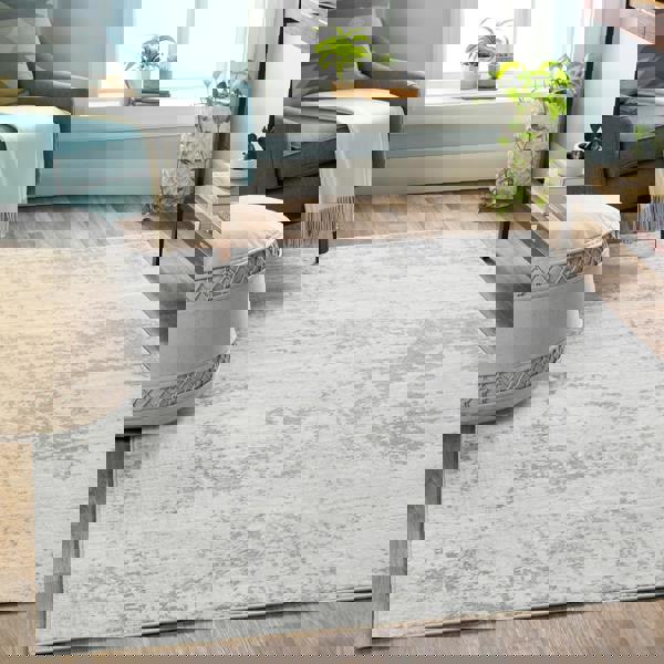 Livabliss Monaco-Abstract Grey Ivory Modern Marble Rug