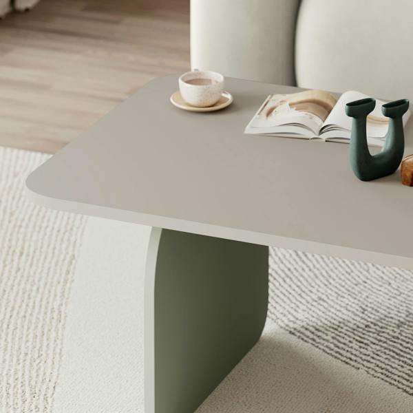 Decortie Modern Coffee Table Radius Edges with Flat Panel Legs Japandi Style Particleboard Living Room 100cm